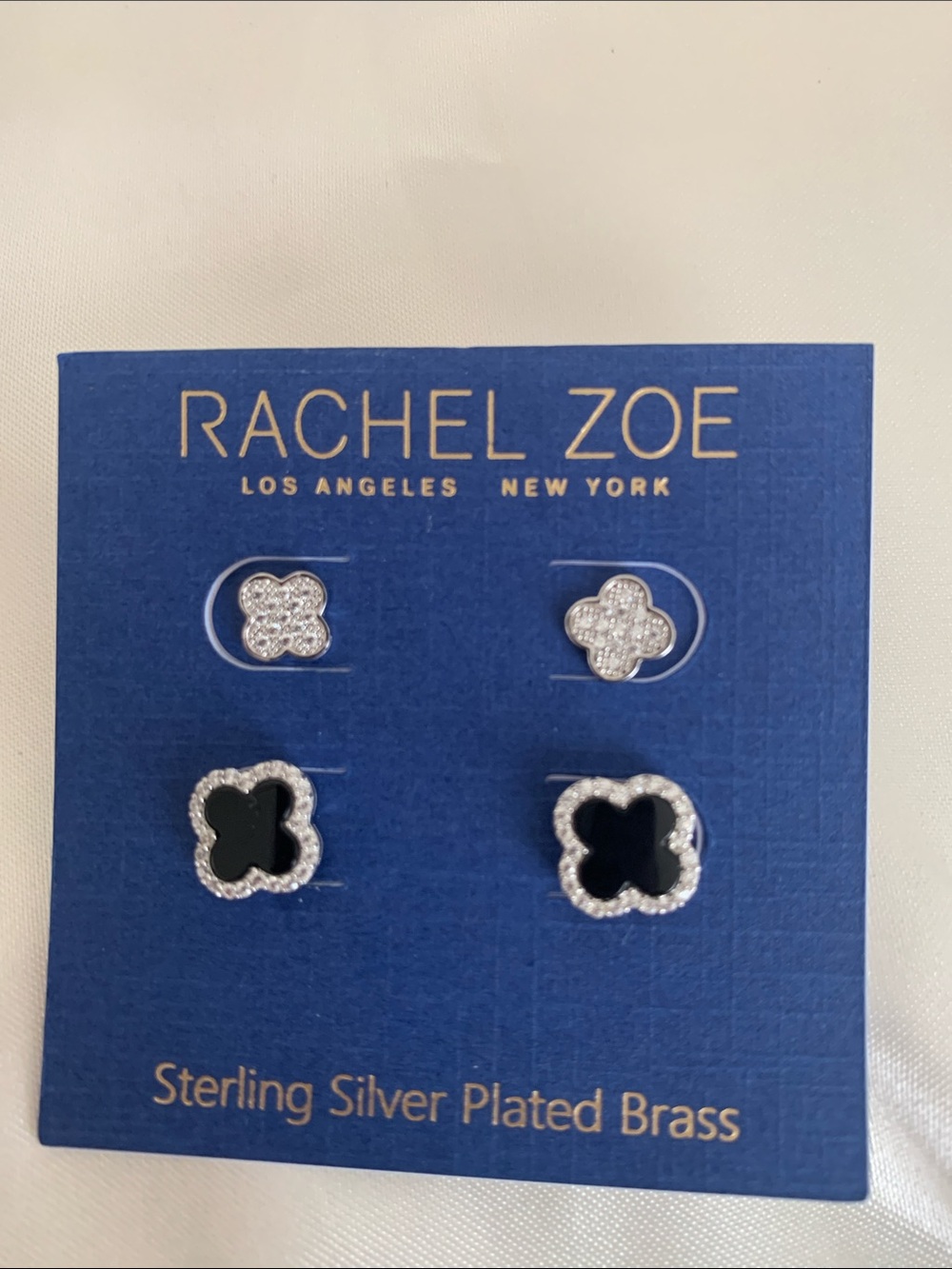 Rachel Zoe Black & Silver Clover Stud Earring Set